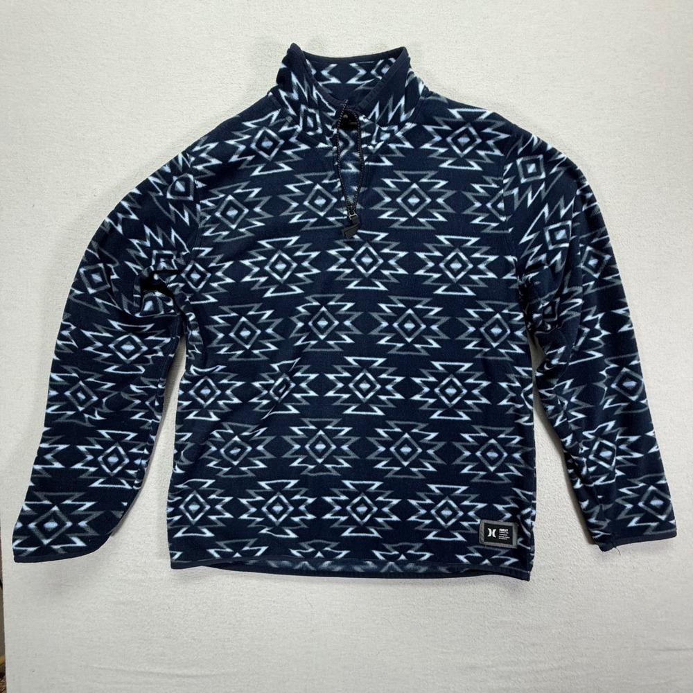 Hurley Buckle Mens Blue Aztec Geometric Fleece Quarter‎ Zip Pullover L